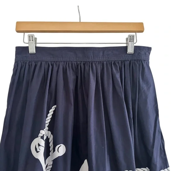 J. Crew Nautical The Cotton Anchor Skirt Navy Blue Midi A-Line Skirt Size 6 - Picture 3 of 8